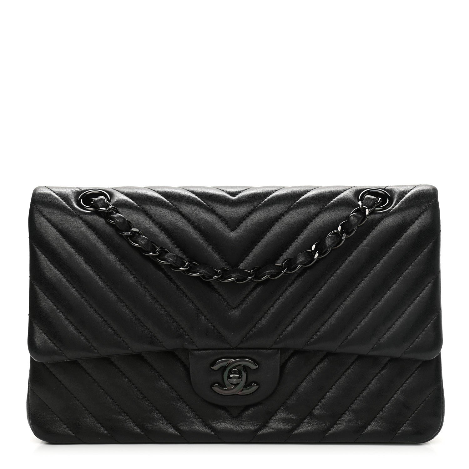 Chanel Lambskin Chevron Quilted Medium Double Flap So Black 1 of 15