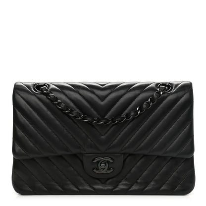 Chanel Lambskin Chevron Quilted Medium Double Flap So Black 1 of 15