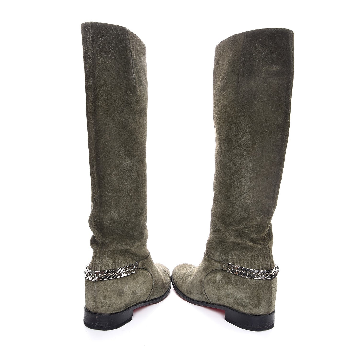 Suede Cate Chain Flat Tall Boots 40 Green