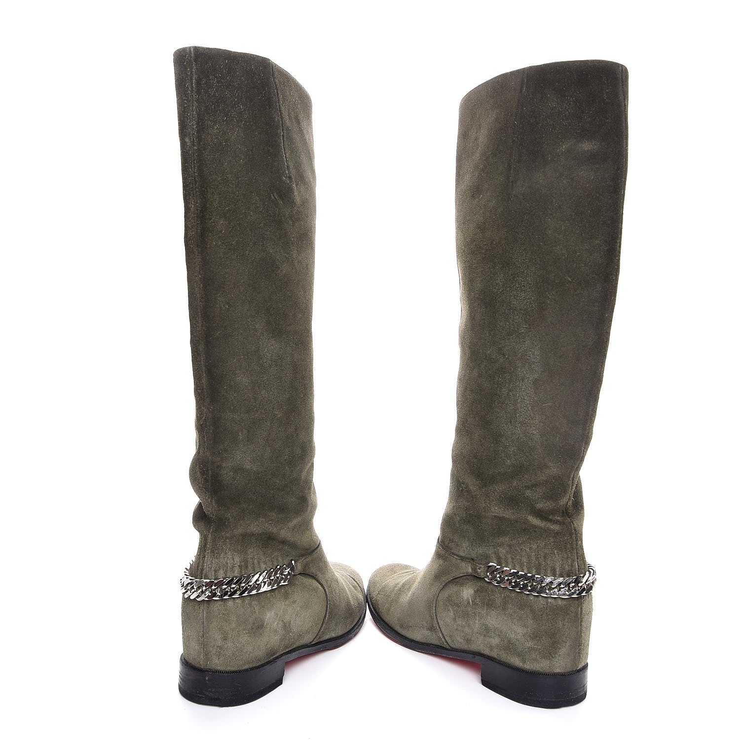 Christian Louboutin Suede Cate Chain Flat Tall Boots 40 Green 6 of 8