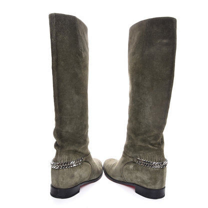 Christian Louboutin Suede Cate Chain Flat Tall Boots 40 Green 6 of 8