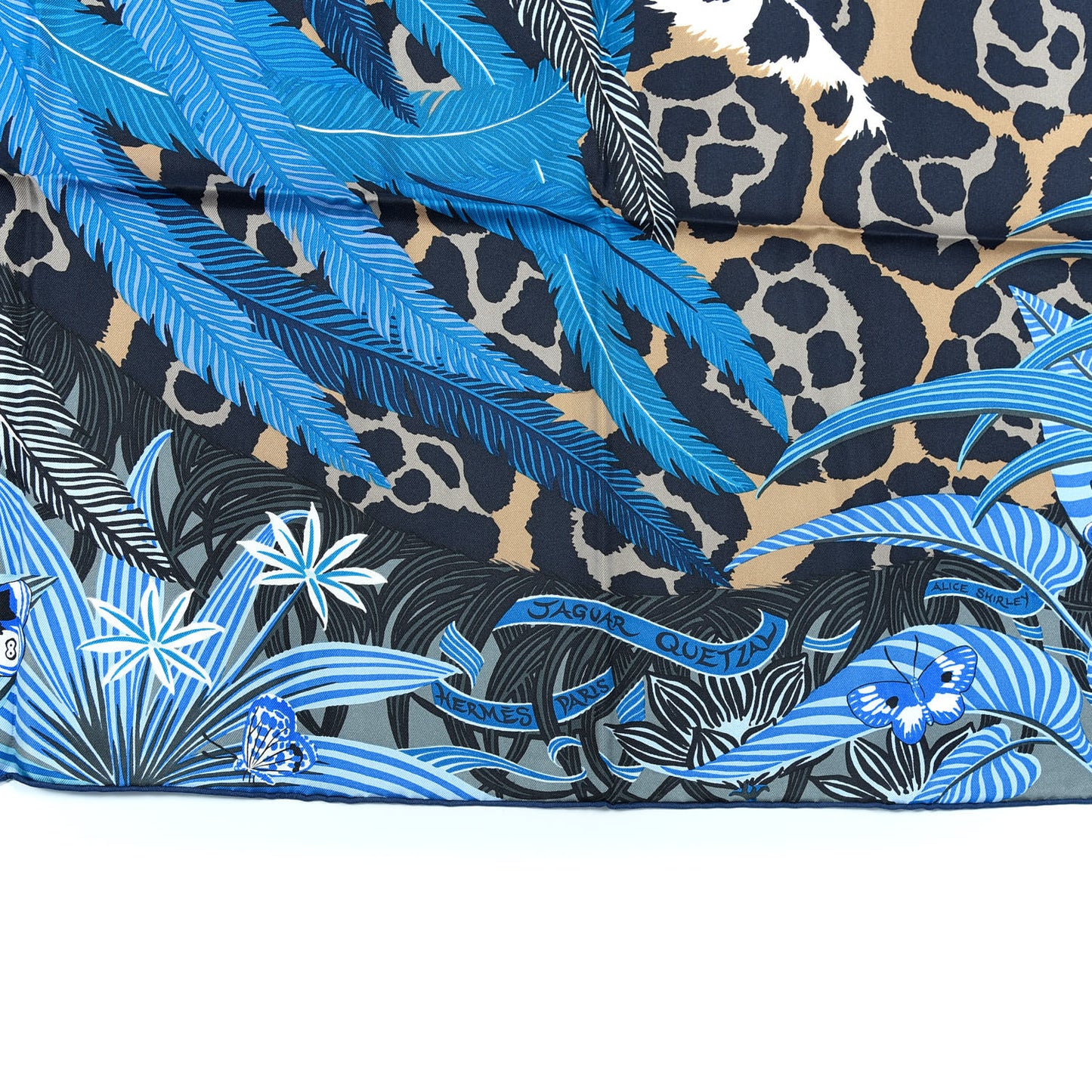 Silk Jaguar Quetzal Scarf 90 Bleu Jean Camel Marine