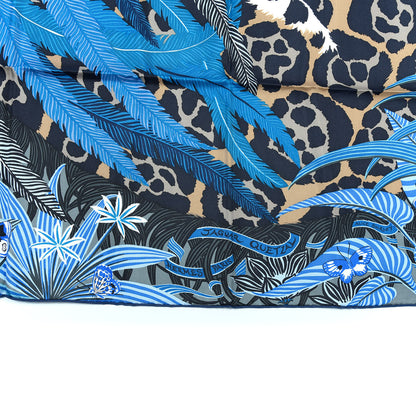 Hermes Silk Jaguar Quetzal Scarf 90 Bleu Jean Camel Marine 3 of 4