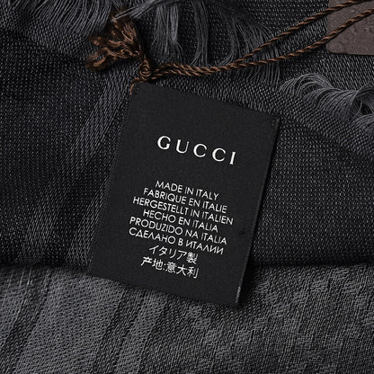 Gucci Wool Silk GG Monogram Diamante Plaid Surviee Shawl Graphite Black 2 of 3