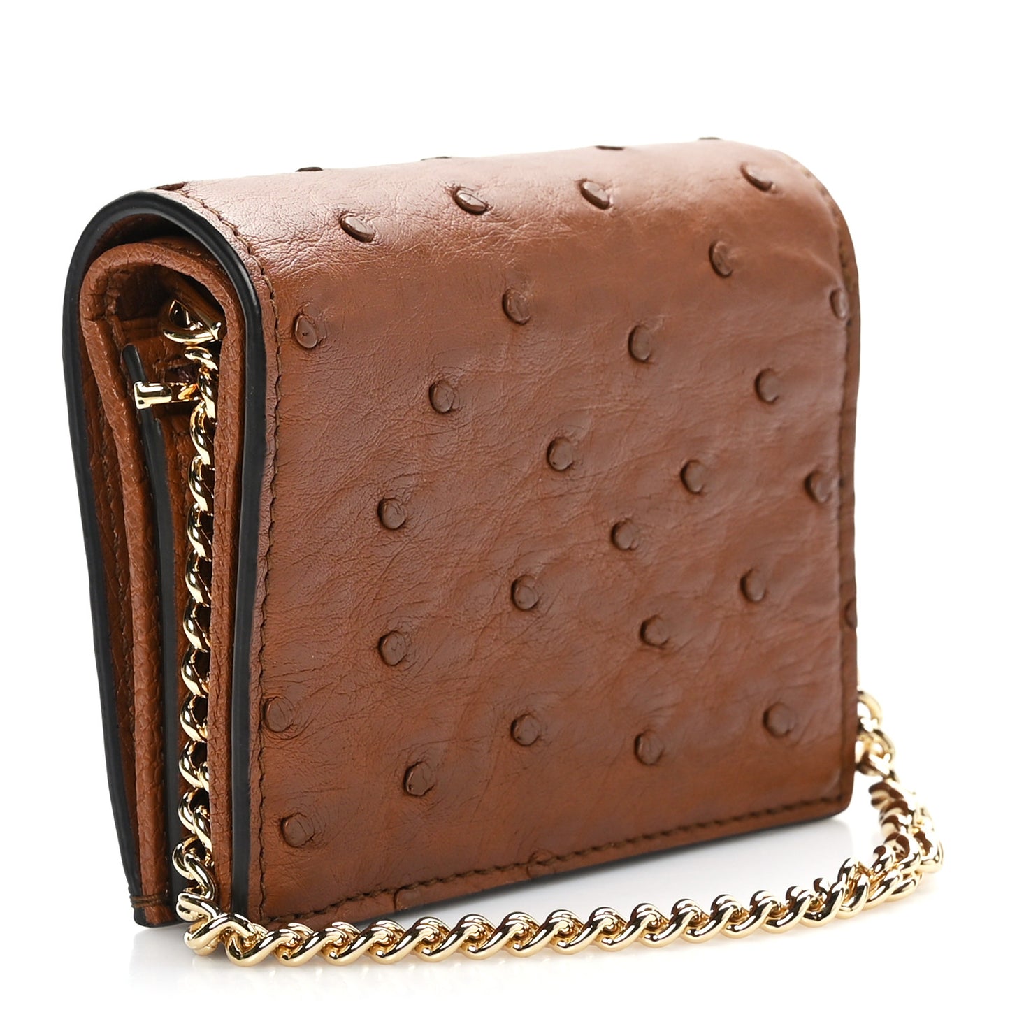Ostrich Zumi Chain Card Case Wallet Brown