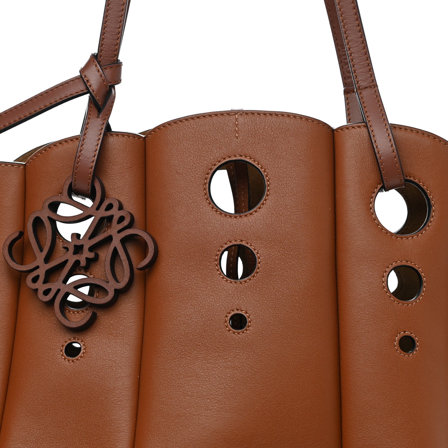 Loewe Calfskin Perforated Small Shell Tote Tan 8 of 10