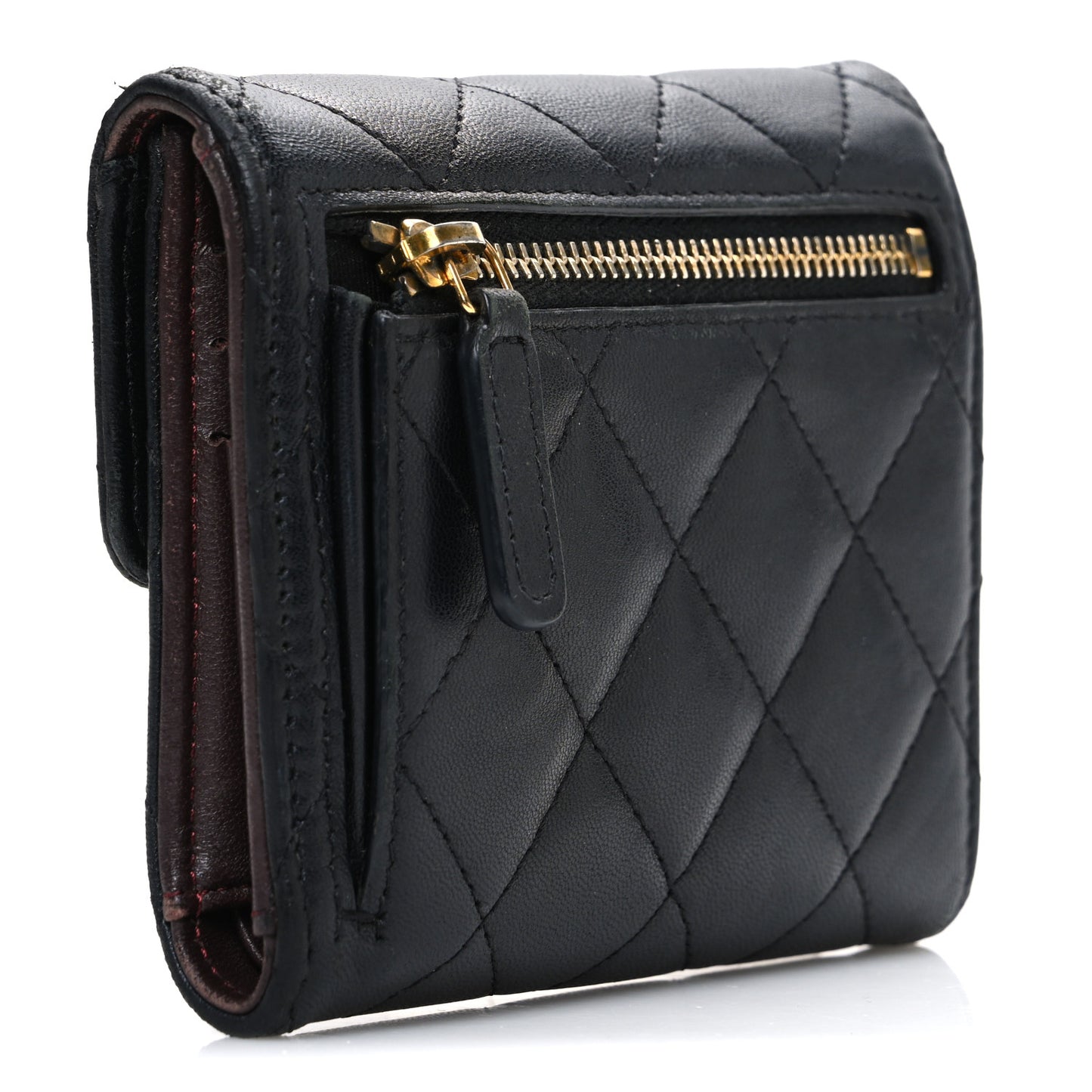 Lambskin Quilted Compact Flap Wallet Black