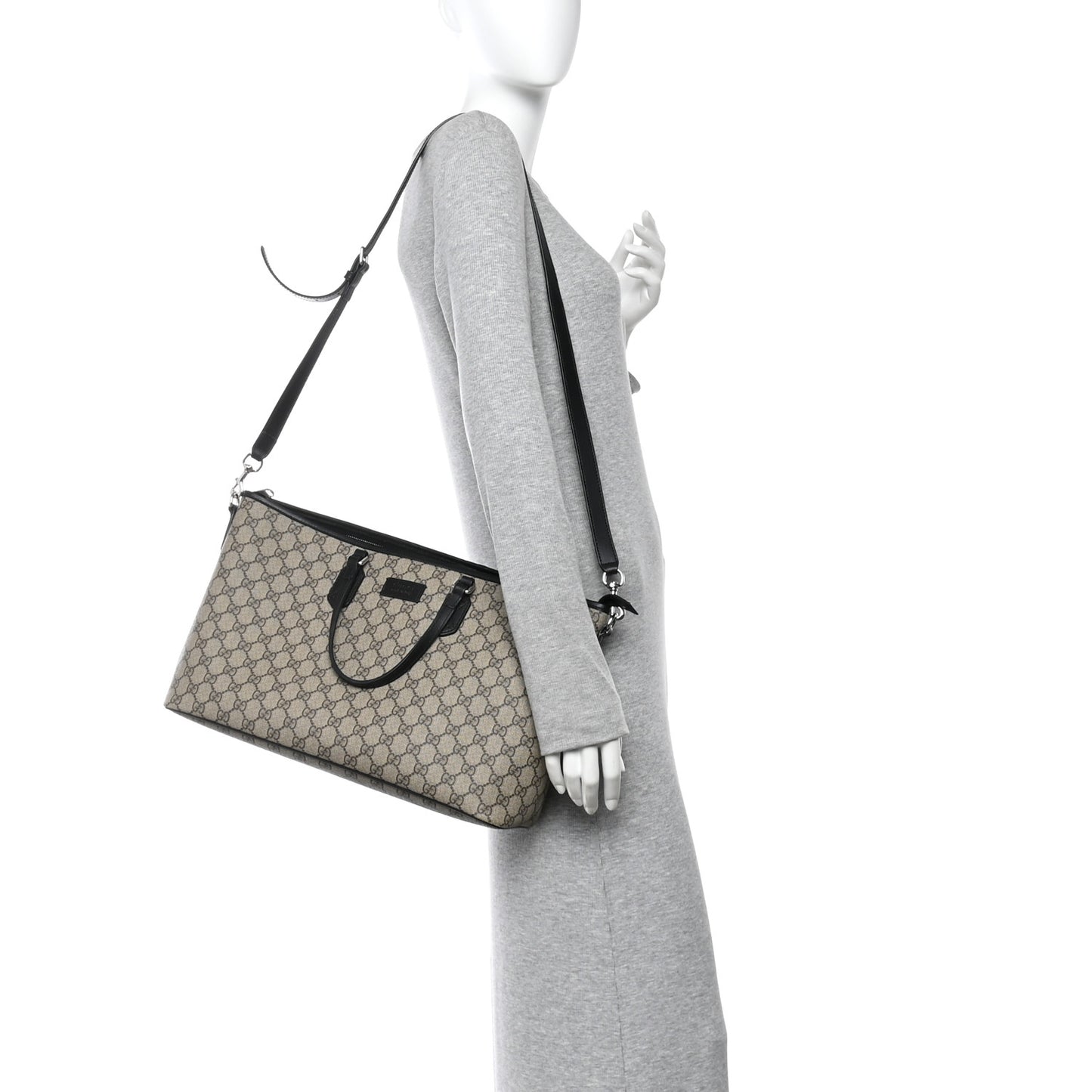 GG Supreme Monogram Medium Zippered Tote Black