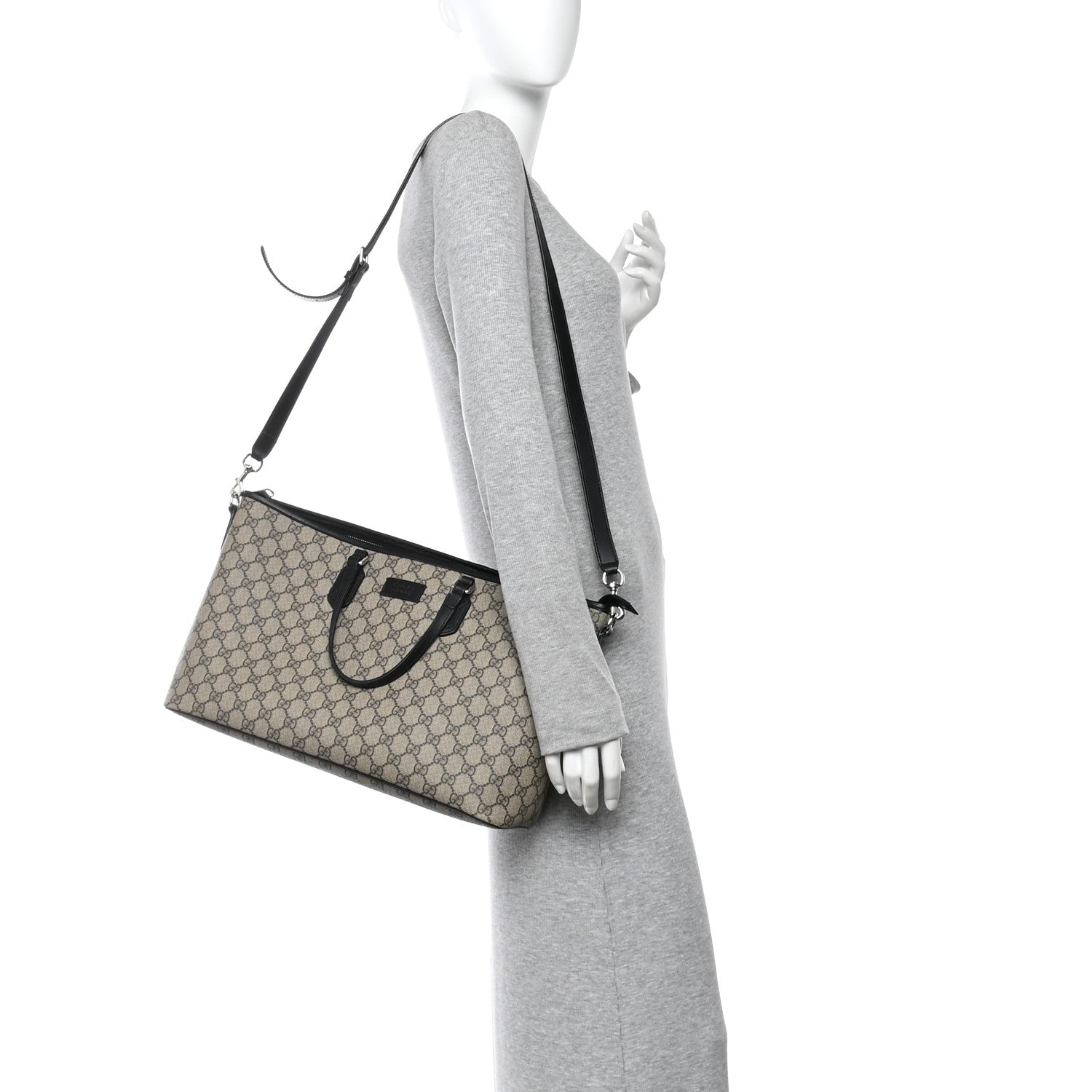 Gucci GG Supreme Monogram Medium Zippered Tote Black 2 of 11