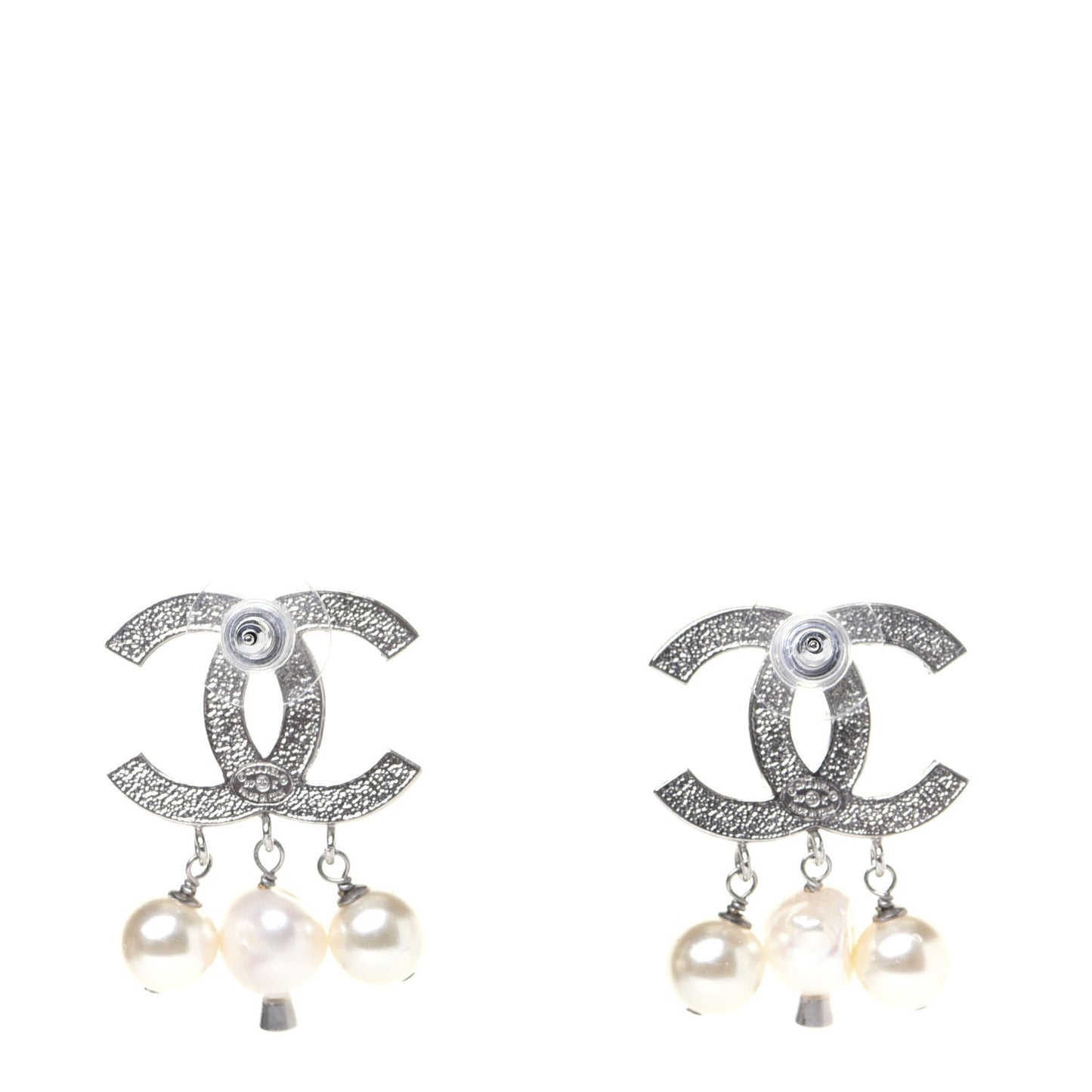 Crystal Pearl CC Drop Earrings Silver