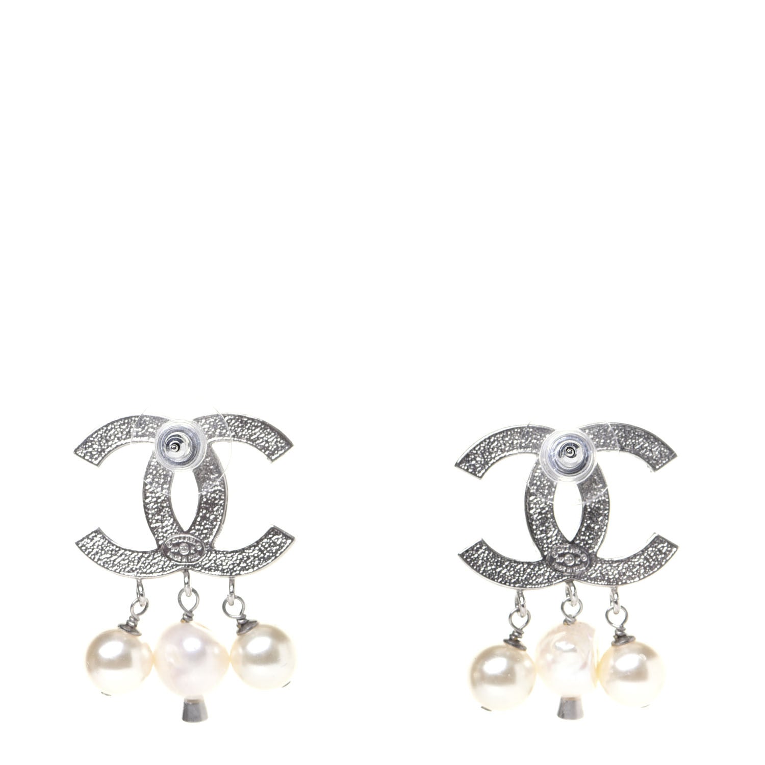 Chanel Crystal Pearl CC Drop Earrings Silver 3 of 9
