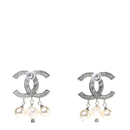 Chanel Crystal Pearl CC Drop Earrings Silver 3 of 9