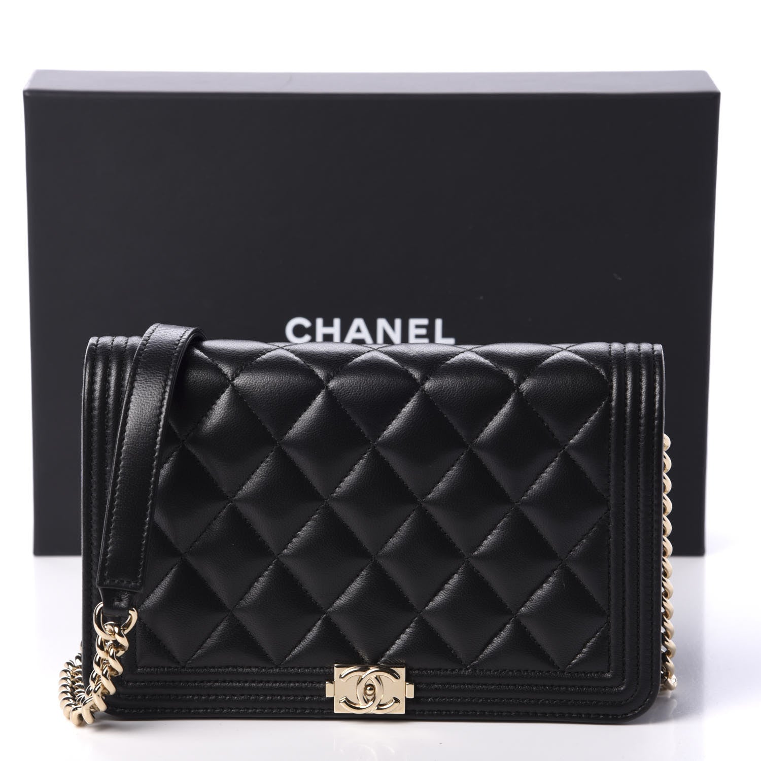 Chanel Lambskin Quilted Boy Wallet On Chain WOC Black 11 of 11