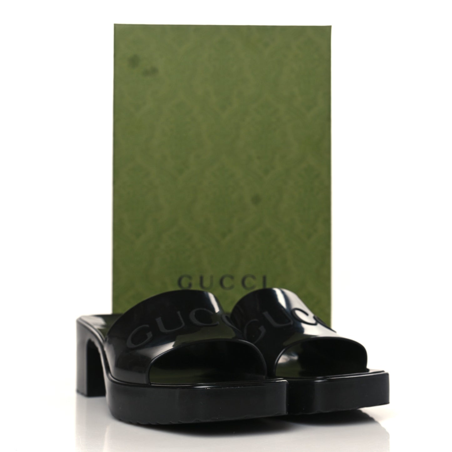 Rubber Gucci Logo Womens Platform 20/60mm Slide Sandals 38 Black