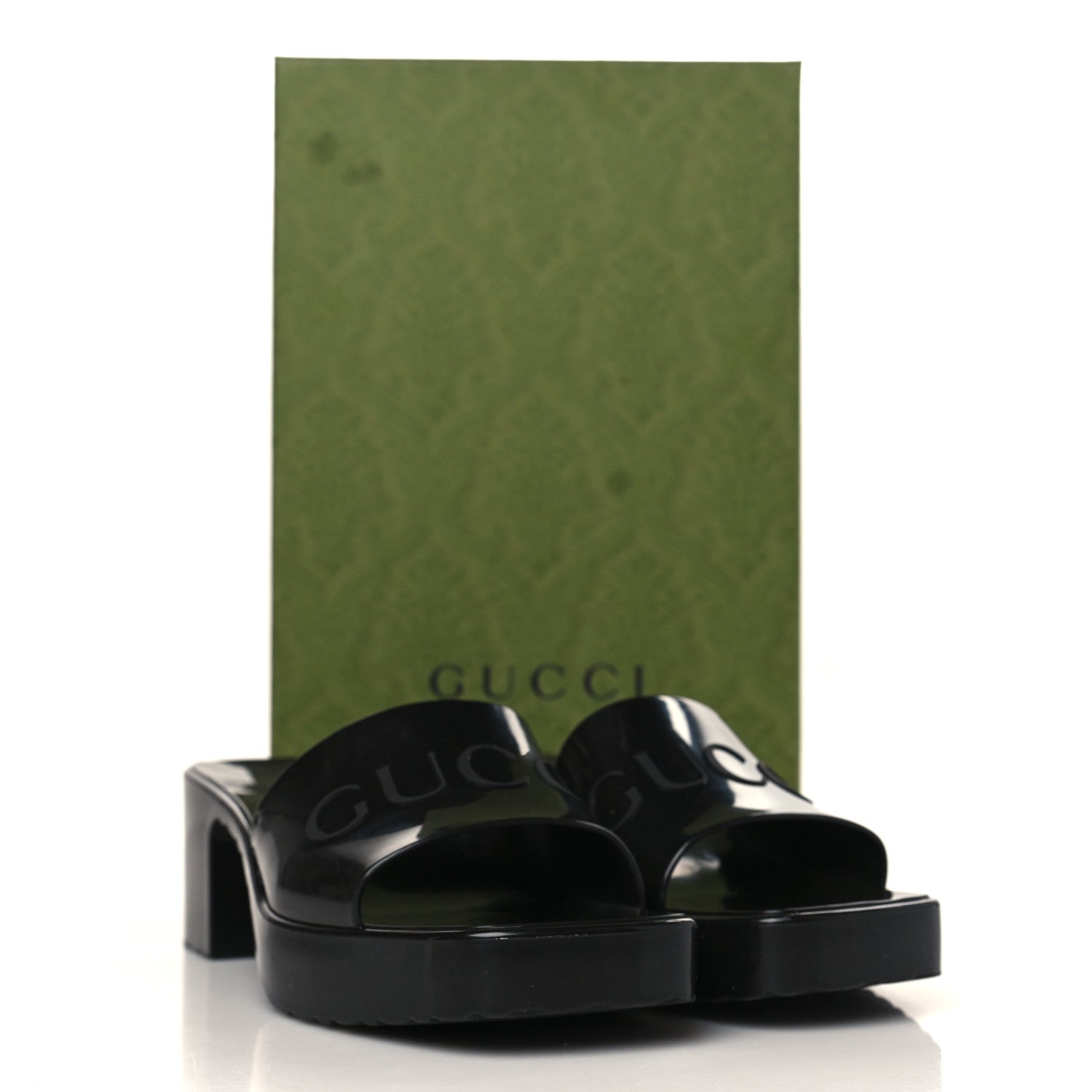 Gucci Rubber Gucci Logo Womens Platform 20/60mm Slide Sandals 38 Black 10 of 10