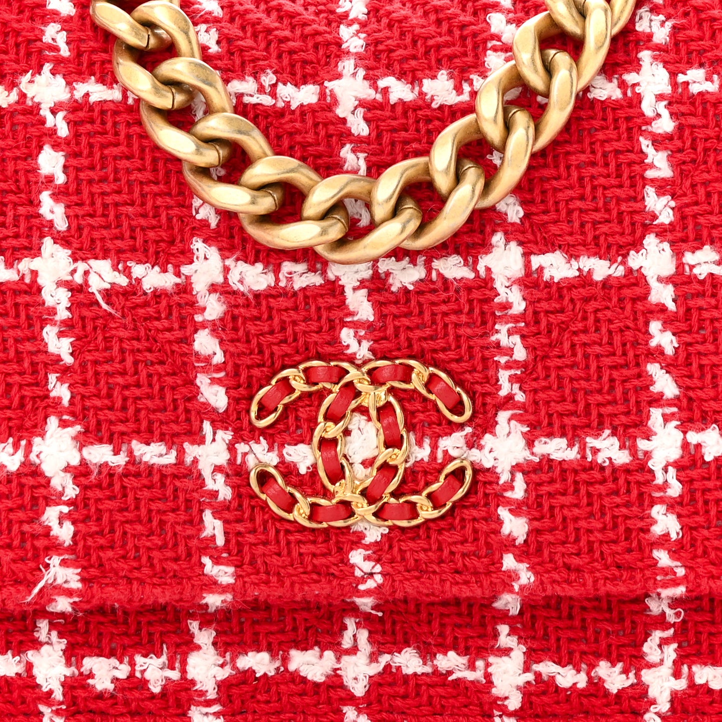 Tweed Quilted Chanel 19 Wallet On Chain WOC Red White