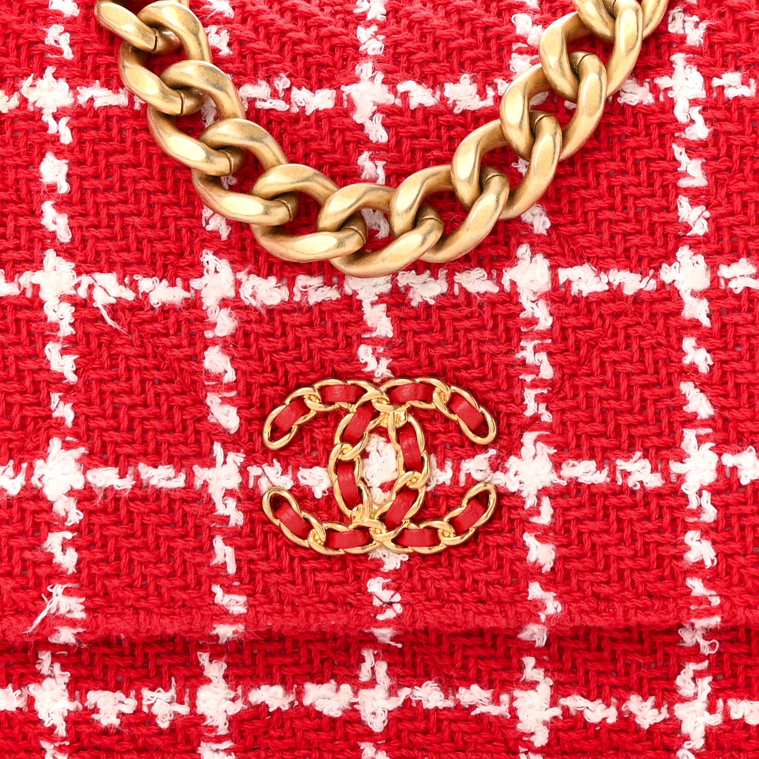 Chanel Tweed Quilted Chanel 19 Wallet On Chain WOC Red White 9 of 12