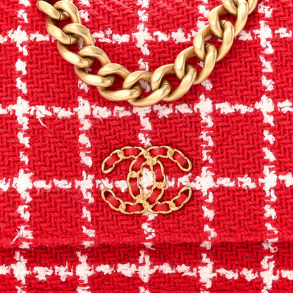 Chanel Tweed Quilted Chanel 19 Wallet On Chain WOC Red White 9 of 12