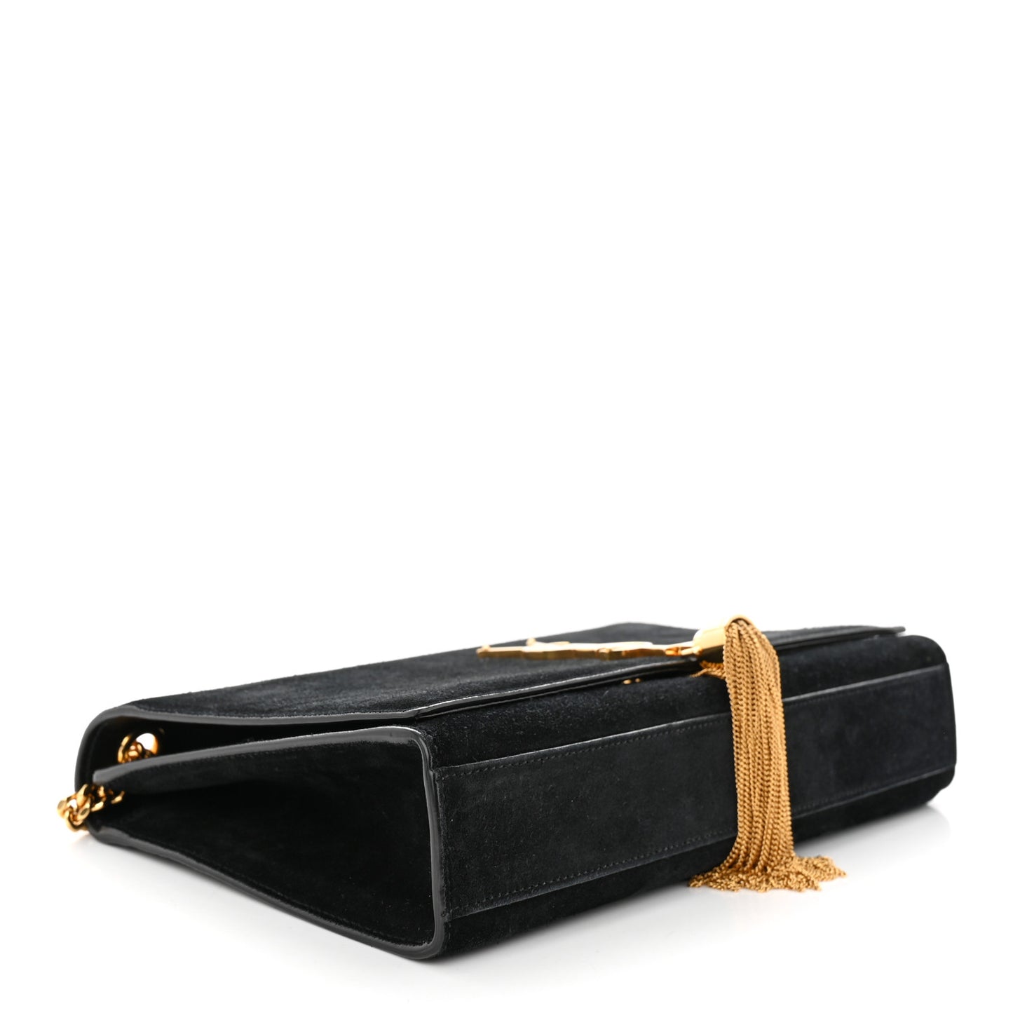 Suede Medium Classic Monogram Kate Tassel Satchel Black