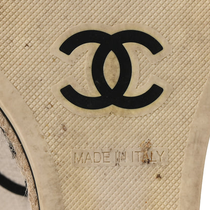 Chanel Raffia Lace Up Wedge Espadrilles 37 Beige 7 of 9