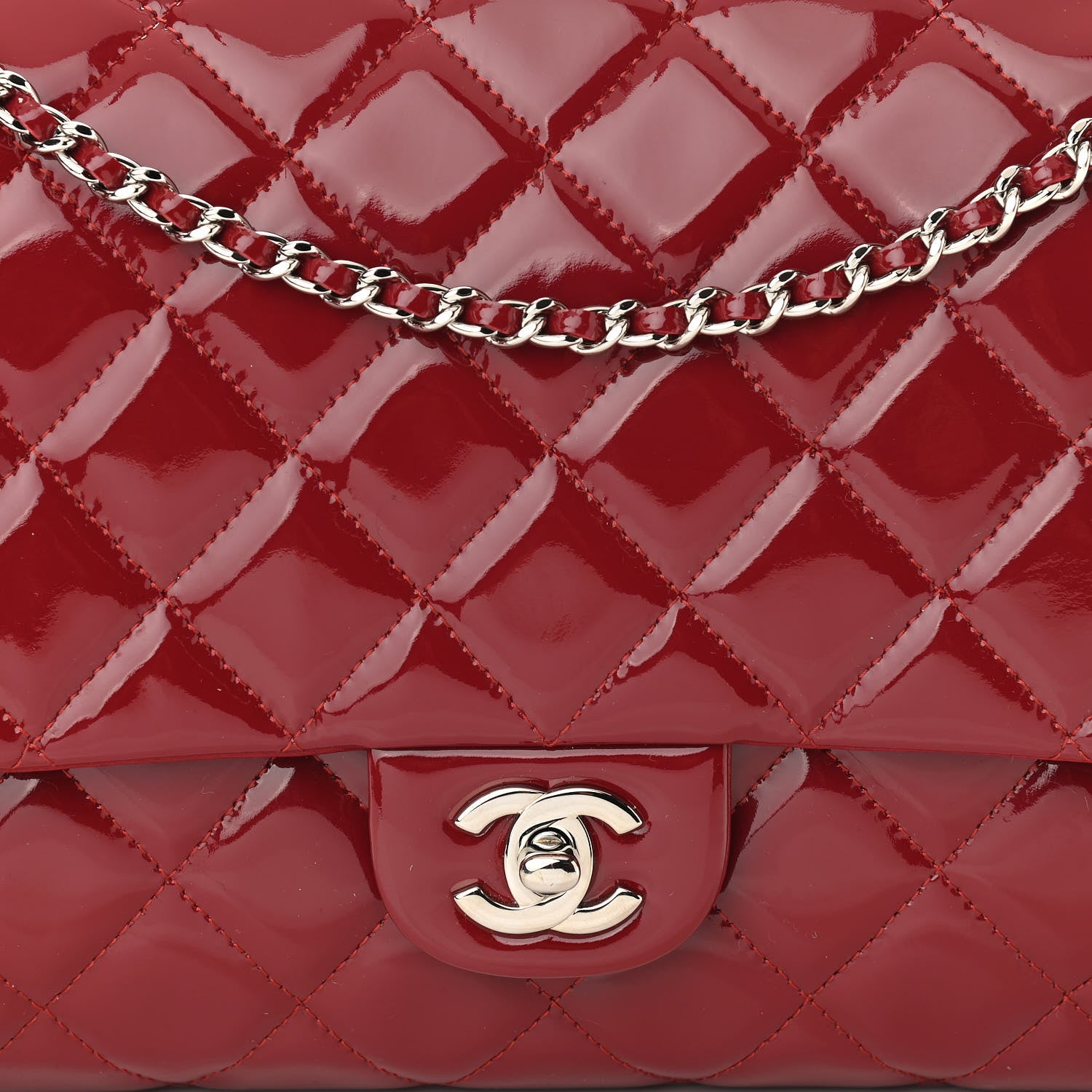 Chanel Patent Quilted Clutch With Chain Flap Red 8 of 11