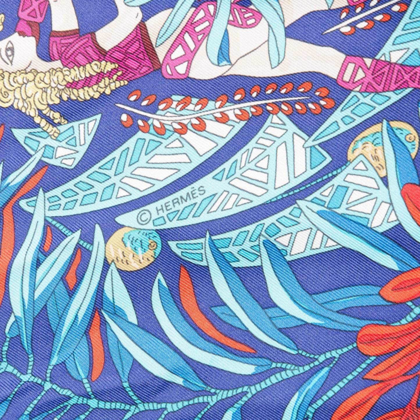 Silk La Promenade de Platon Scarf 90 Indigo Rouge Turquoise