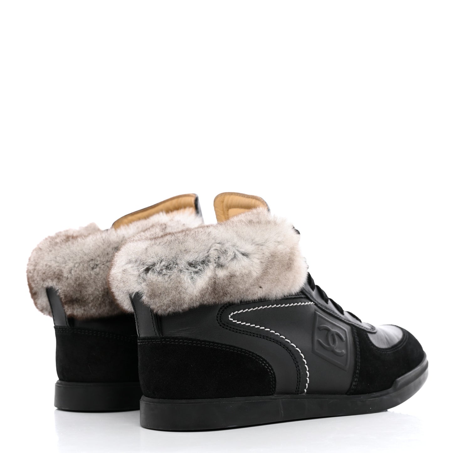 Calfskin Chinchilla High Top Sneakers 39 Black