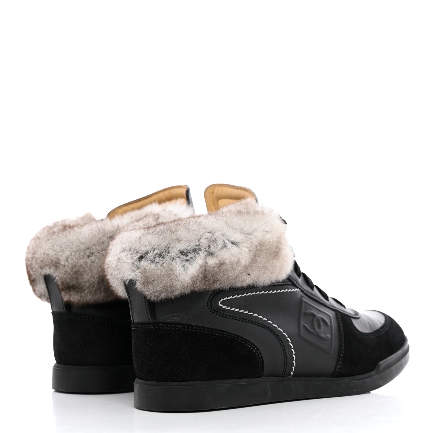 Chanel Calfskin Chinchilla High Top Sneakers 39 Black 4 of 8