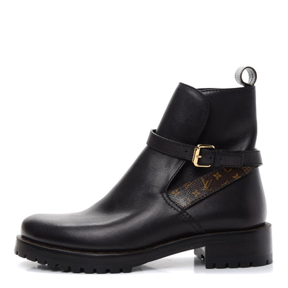 Louis Vuitton Calfskin Monogram Discovery Flat Ankle Boots 36 Black 1 of 10