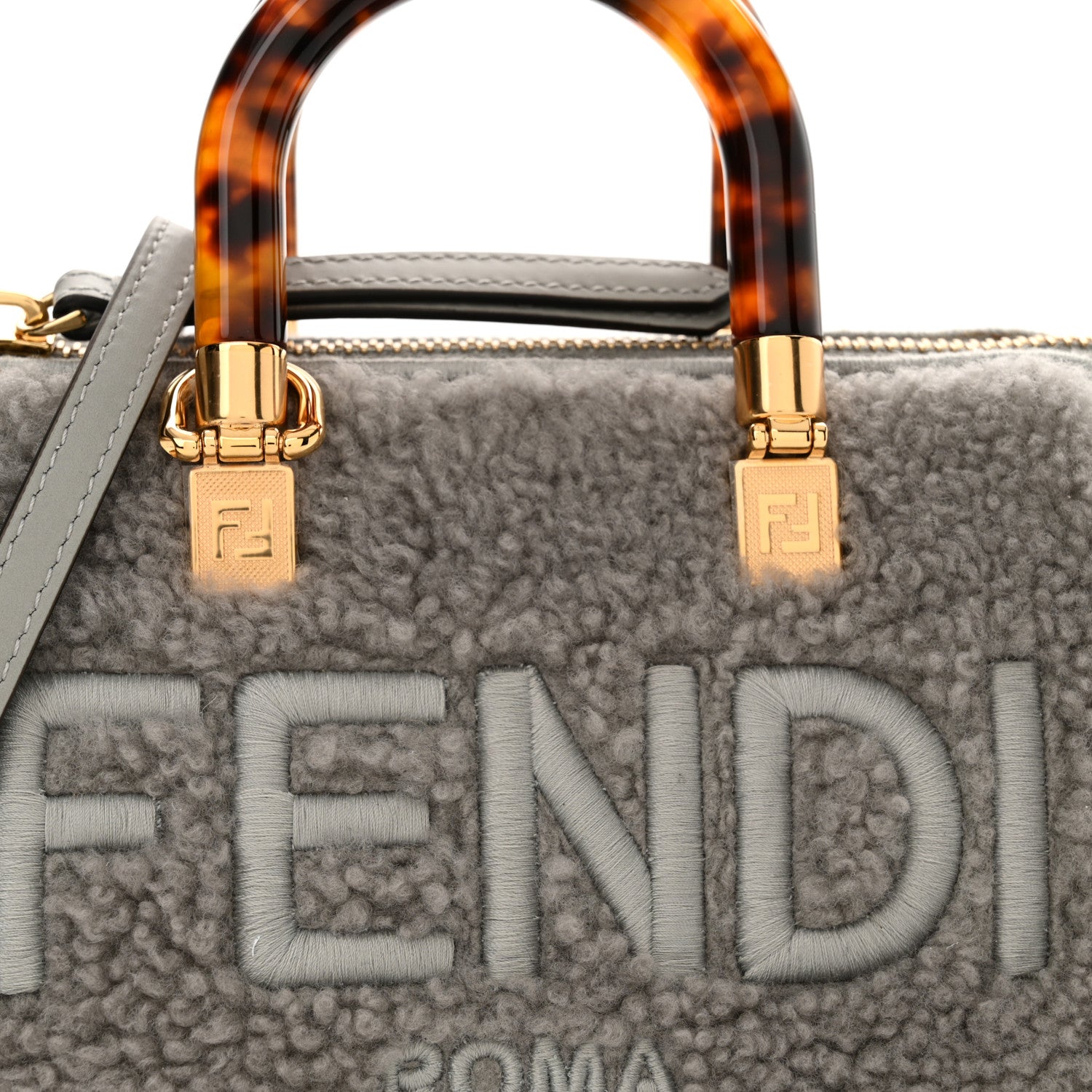 Fendi Sheepskin Vitello King Plexiglass Logo Embroidered Mini By The Way Top Handle Boston Ghiaccio 7 of 9