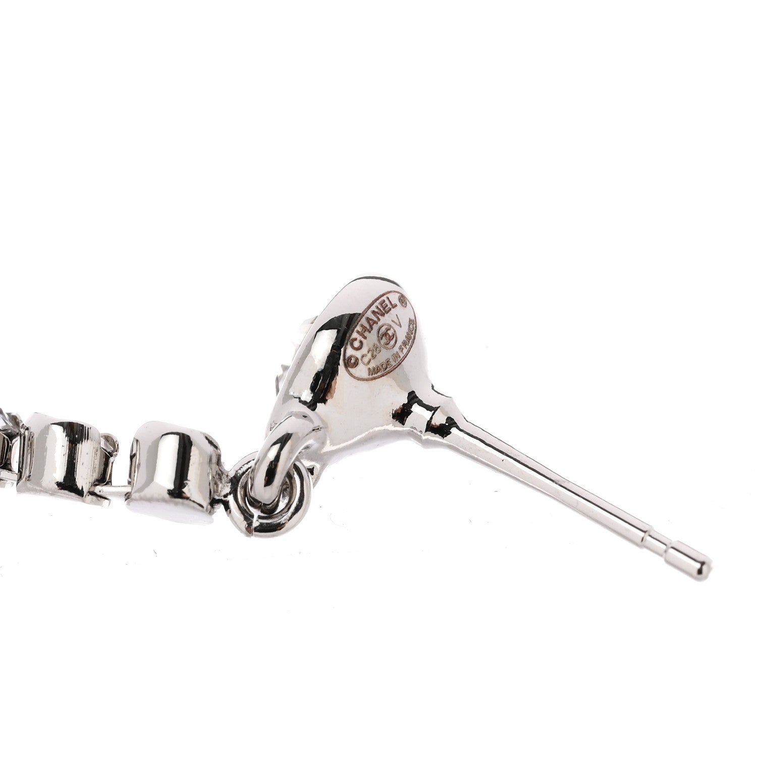 Chanel Crystal CC Heart Drop Earrings Silver 4 of 5