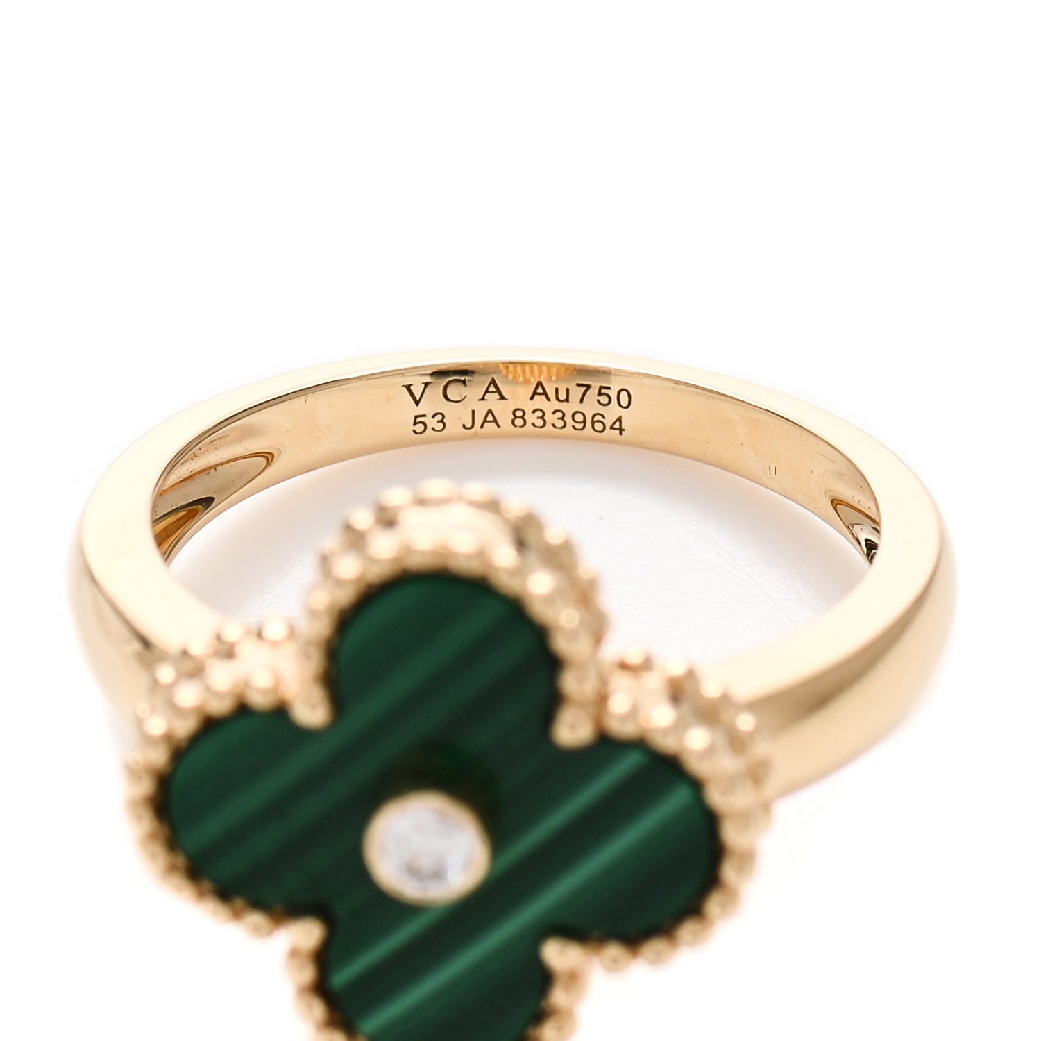 Van Cleef & Arpels 18K Yellow Gold Diamond Malachite Vintage Alhambra Ring 53 6.5 4 of 5
