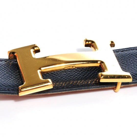 Hermes Courchevel Reversible Constance 32mm H Belt Navy Gold 75 4 of 6