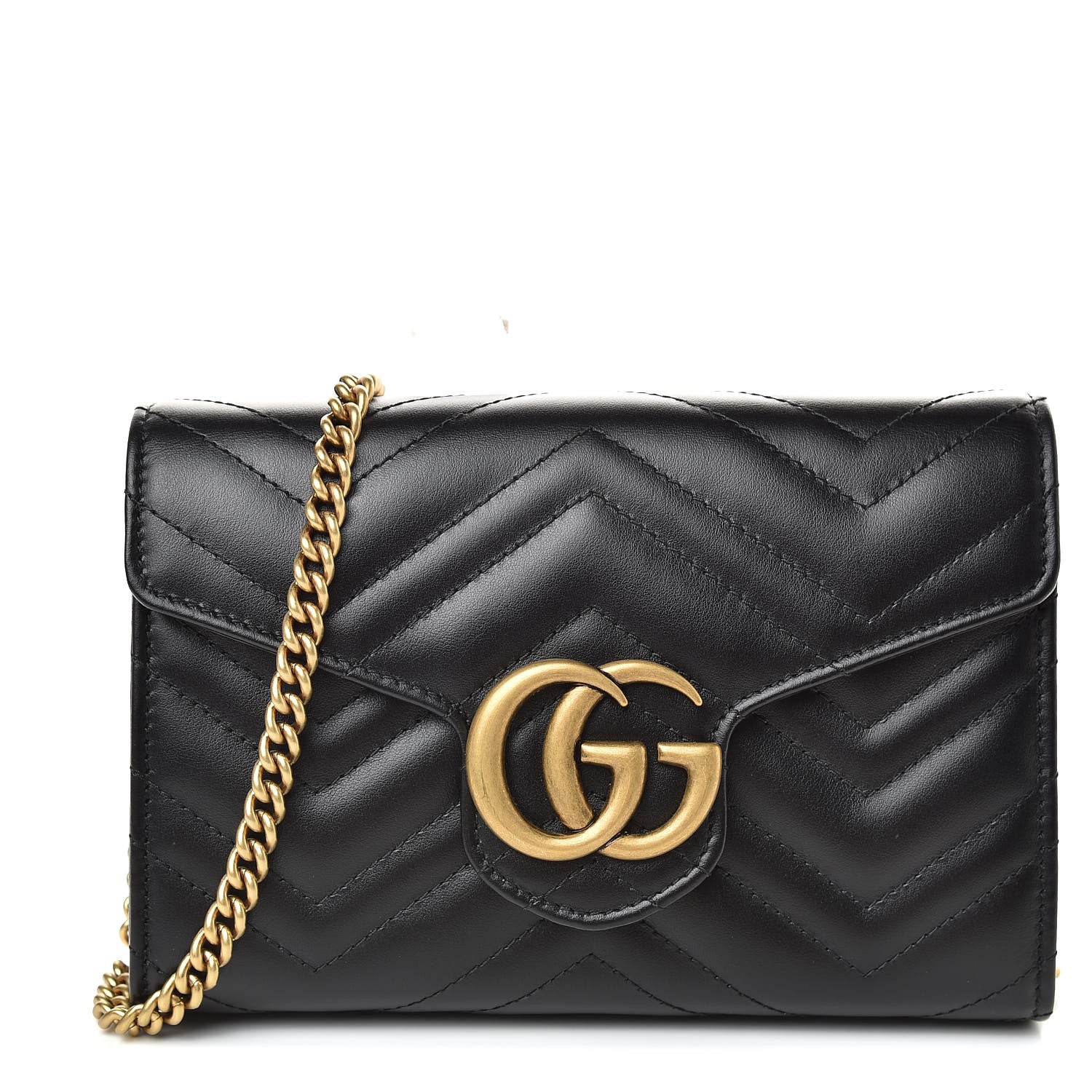Gucci Calfskin Matelasse GG Marmont Chain Wallet Black 1 of 10