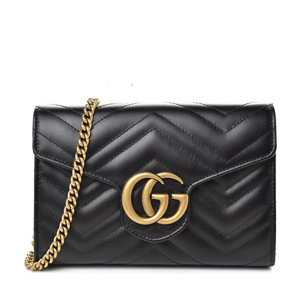 Gucci Calfskin Matelasse GG Marmont Chain Wallet Black 1 of 10