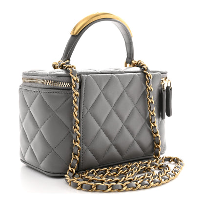 Chanel Lambskin Quilted Metal Small Top Handle Vanity Case With Chain Grey 3 of 11