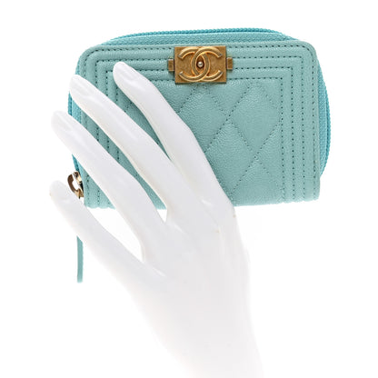 Chanel Caviar Quilted Boy Zip Around Coin Purse Wallet Turquoise 2 of 8