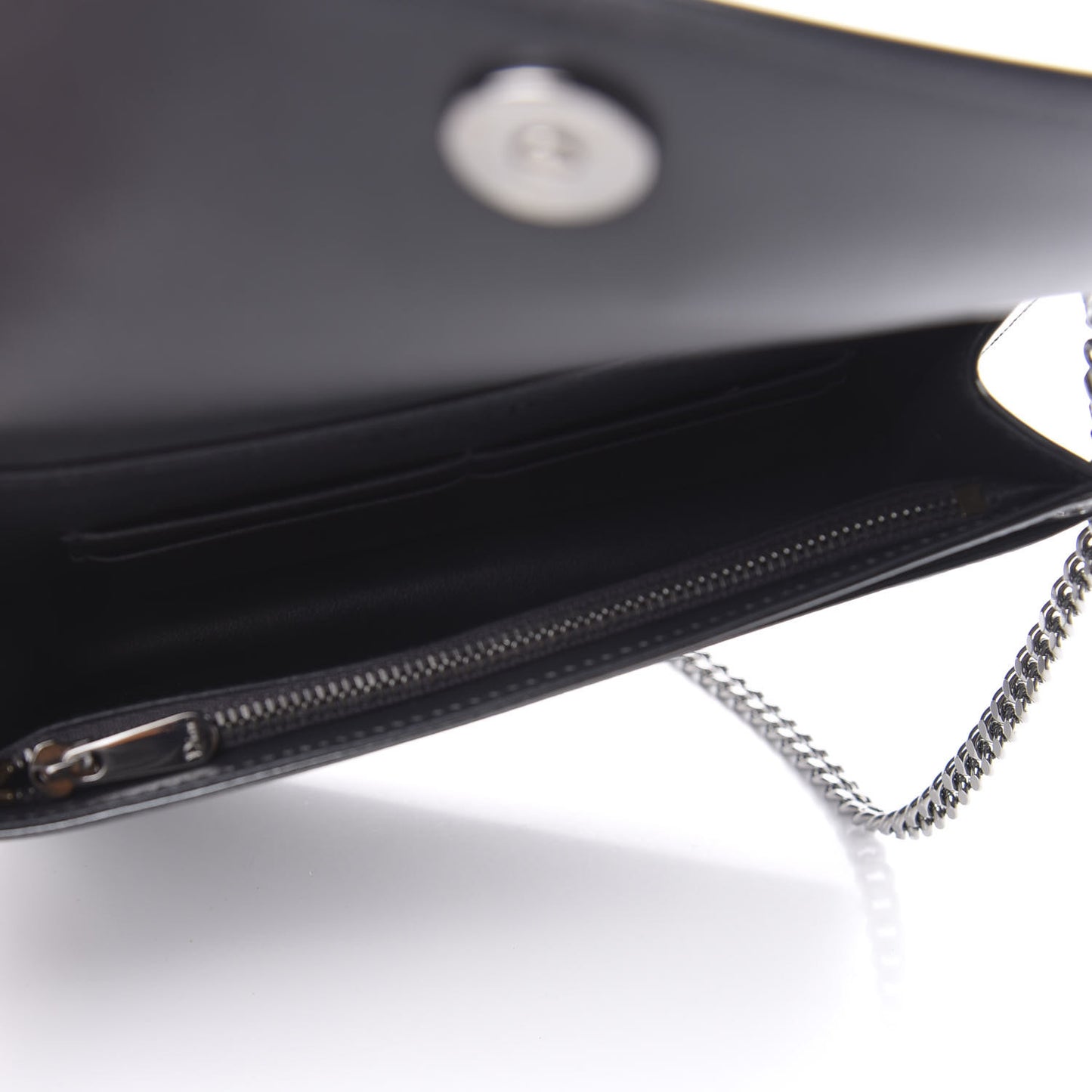 Metallic Patent Micro-Cannage Diorama Wallet on Chain Pouch Onyx Black