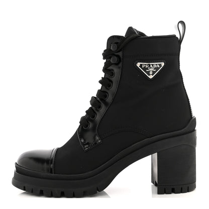 Prada Spazzolato Re-Nylon Metal Triangle Logo Lace Up 55mm Ankle Boots 38.5 Black 1 of 15