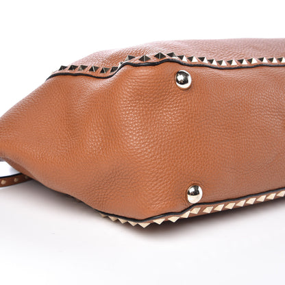 Valentino Garavani Pebbled Calfskin Medium Rockstud Tote Light Cuir 10 of 12