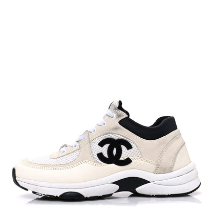 Chanel Mesh Suede Calfskin Grained Calfskin Womens CC Sneakers 36 White Black 1 of 11