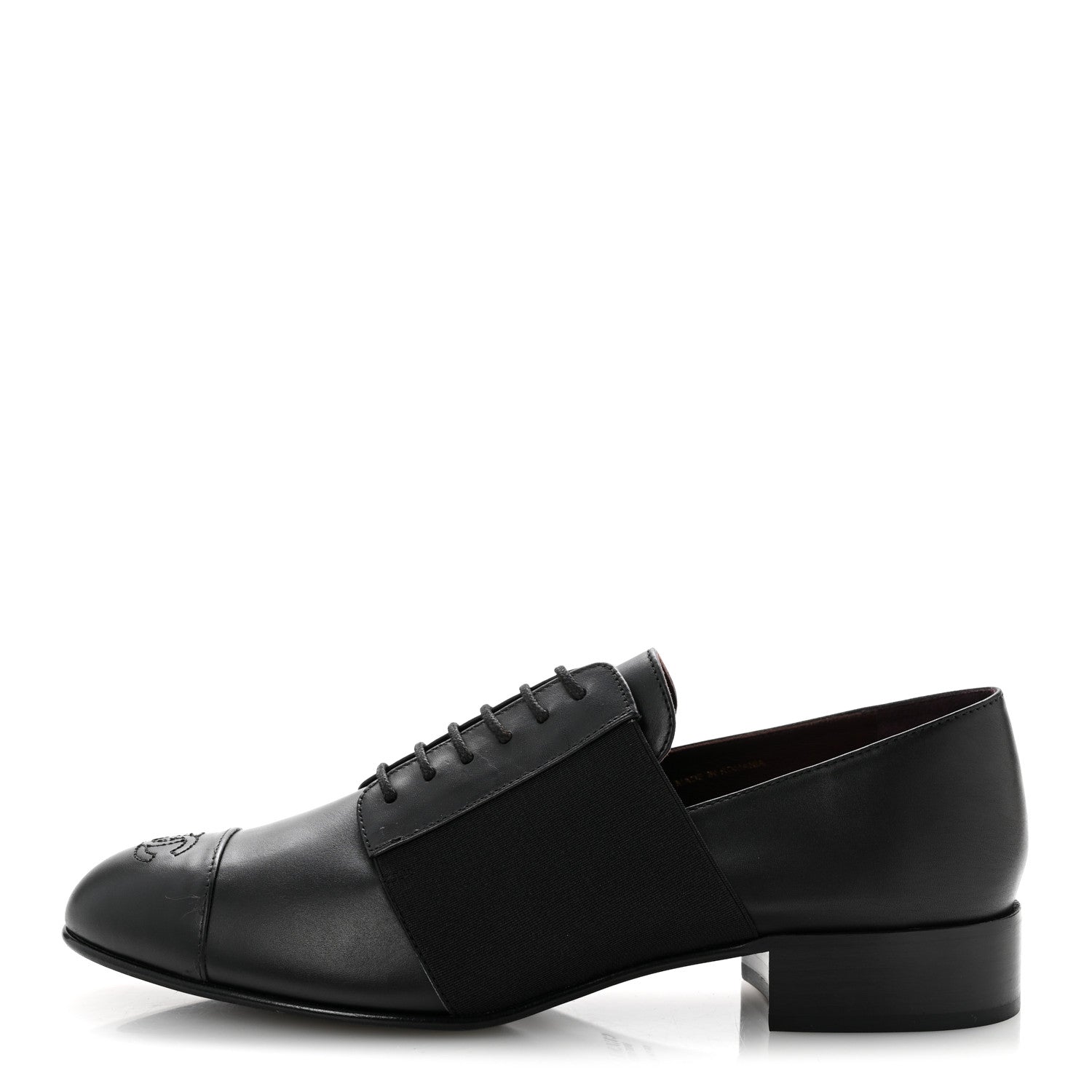 Chanel Calfskin Elastic Lace Up Cap Toe CC Loafers 40 Black 1 of 10