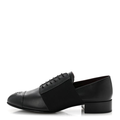 Chanel Calfskin Elastic Lace Up Cap Toe CC Loafers 40 Black 1 of 10