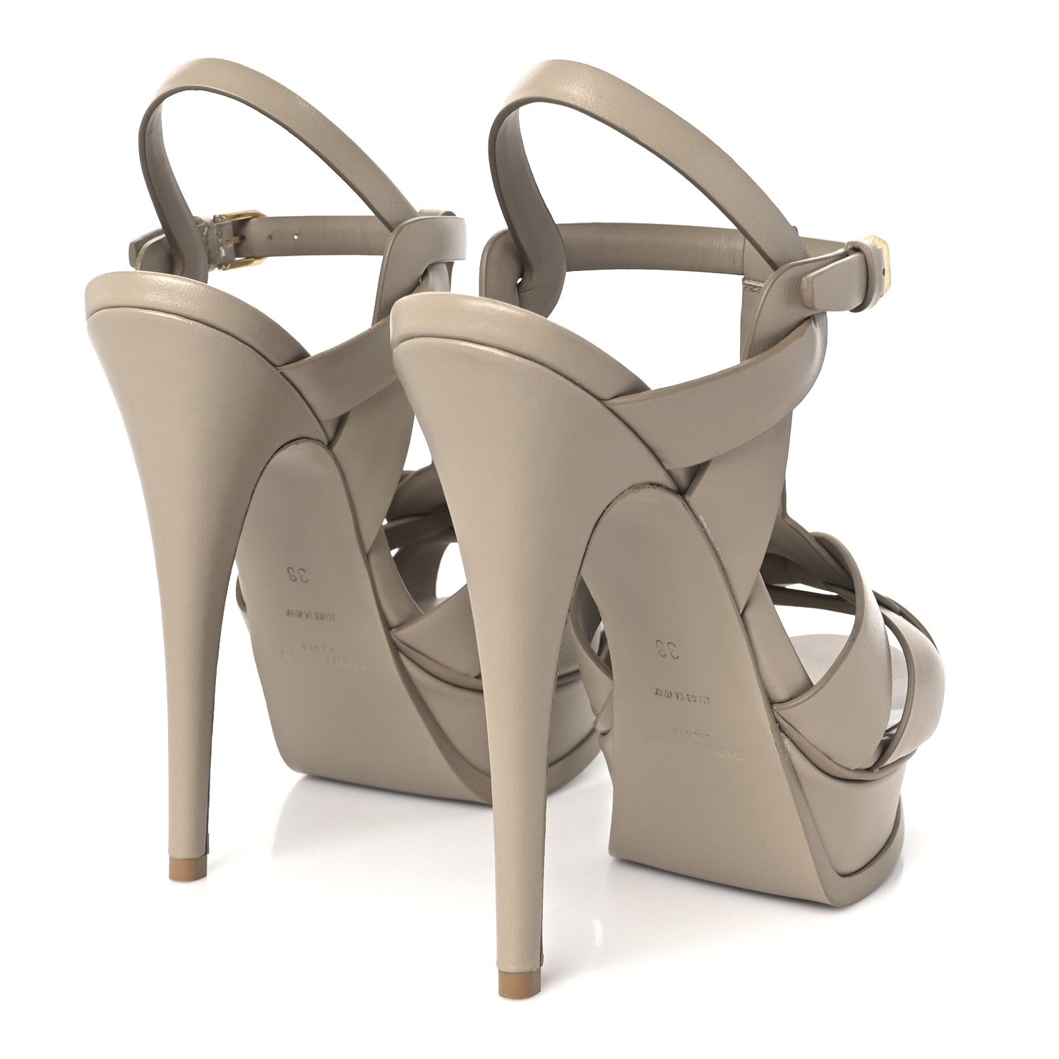 Saint Laurent Calfskin Tribute 105 Platform Sandals 38 Dark Beige 5 of 10