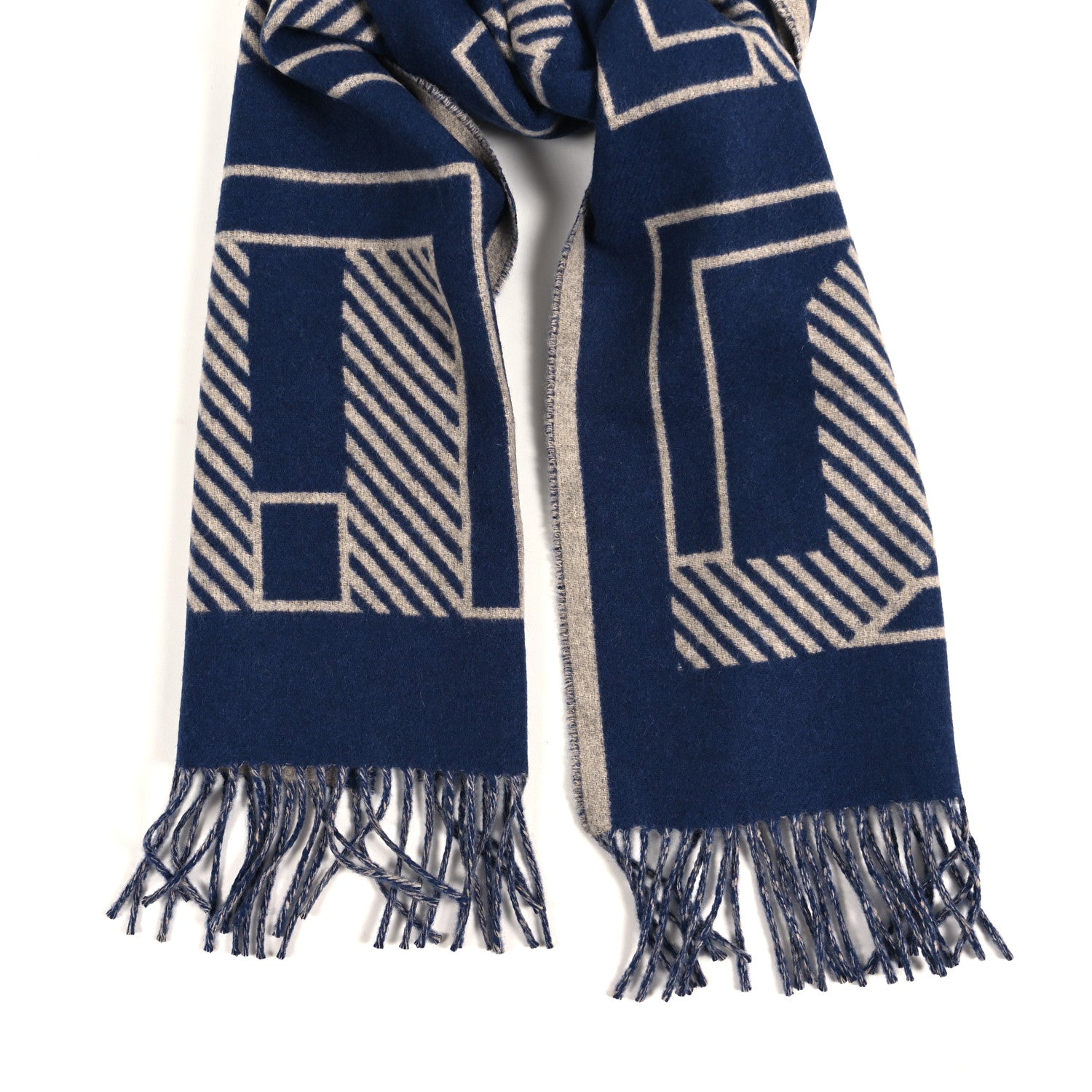 Hermes Cashmere Casaque Lettres Au Carre Scarf Encre Beige Chine 2 of 4