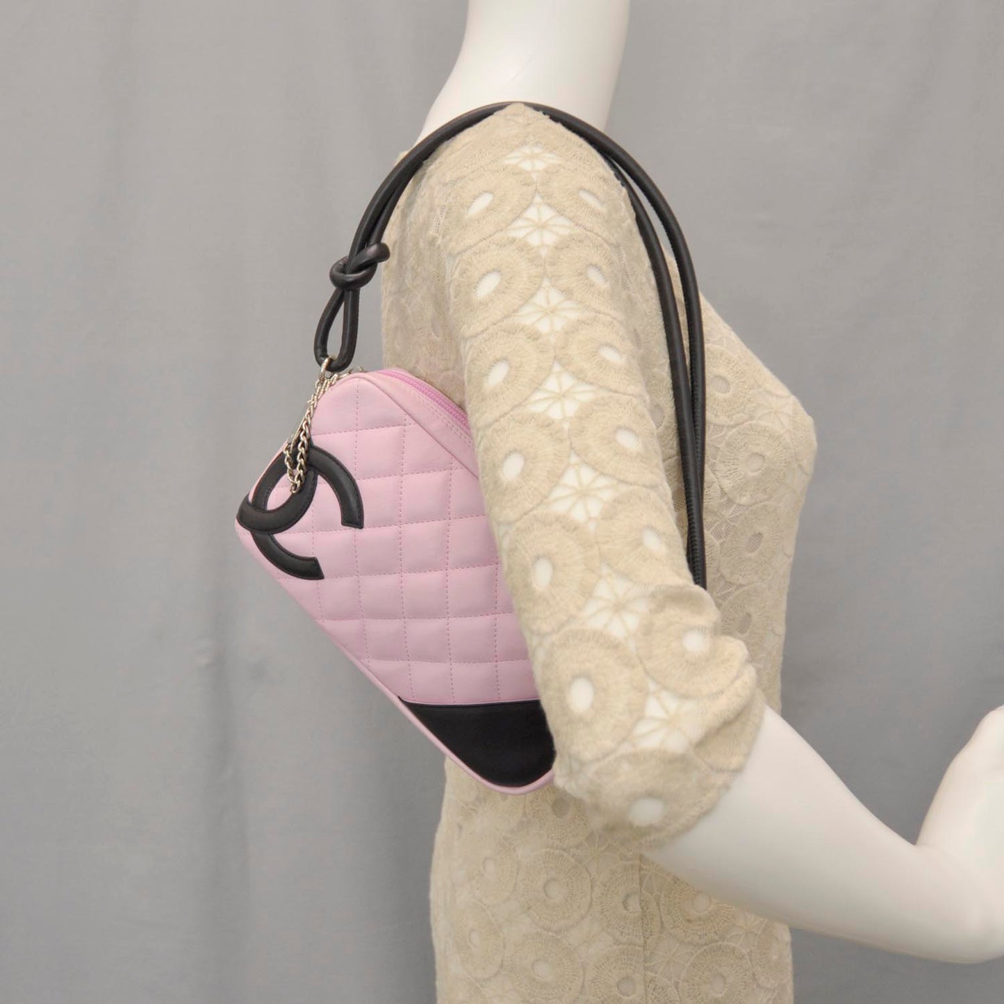 Calfskin Quilted Cambon Pochette Pink Black