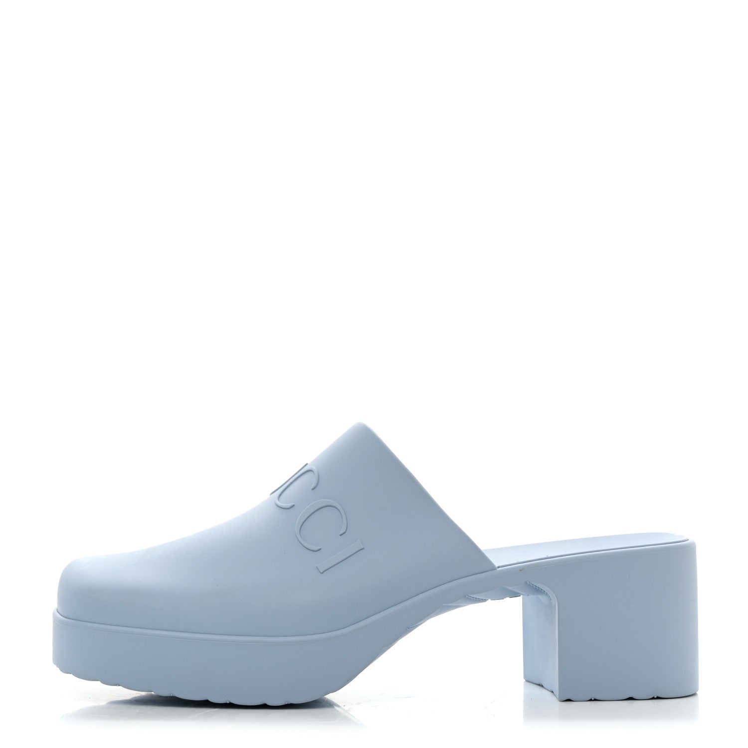 Gucci Rubber Gucci Logo Womens Platform Slide Sandal Mules 35 Porcelain Light Blue 1 of 10