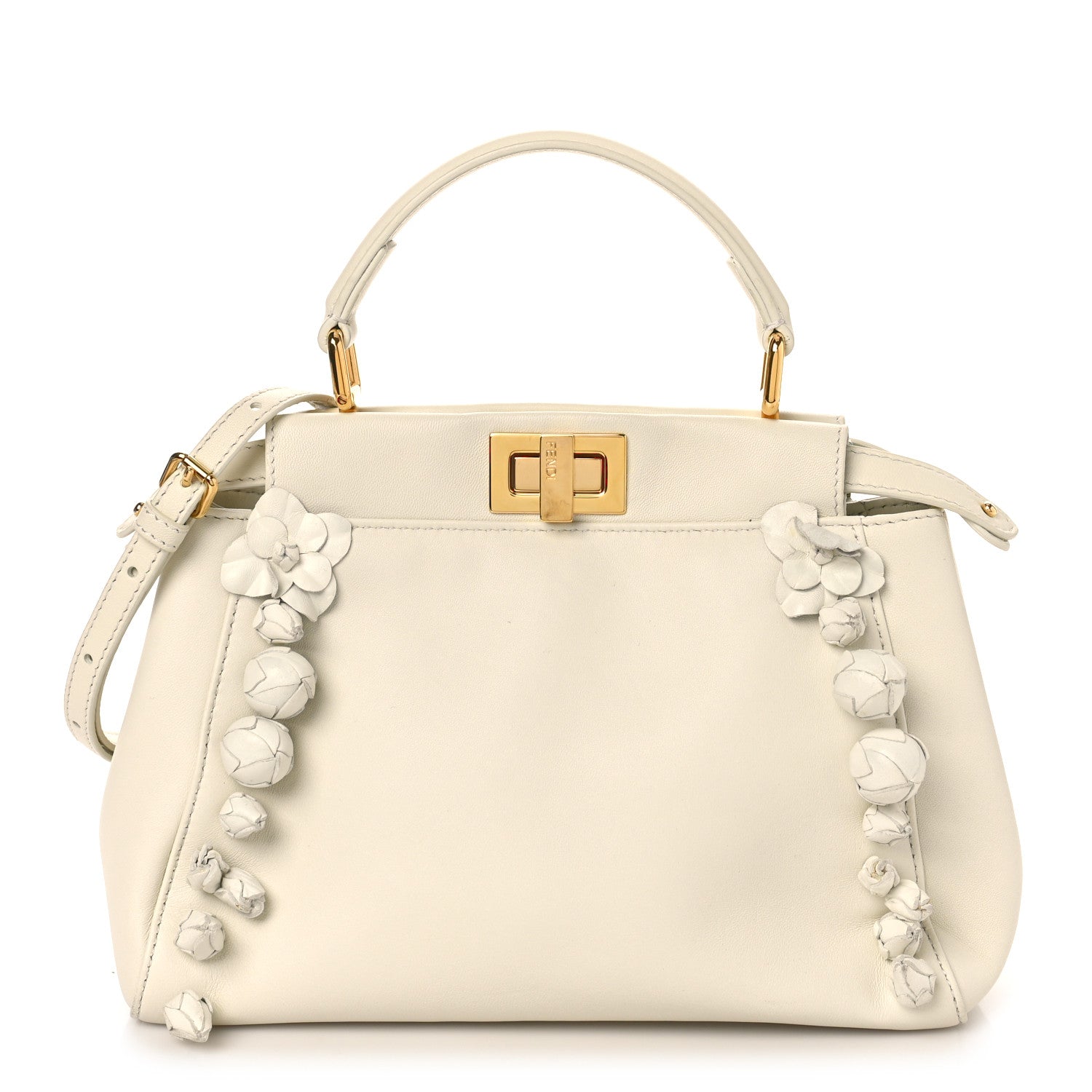 Fendi Nappa Rosebud Mini Peekaboo Iconic Satchel Bianco 1 of 11