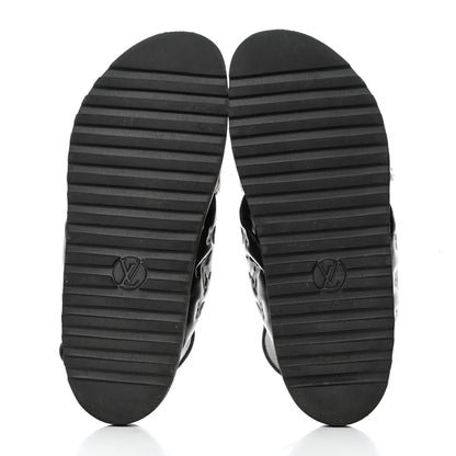 Louis Vuitton Lambskin Monogram Embossed Paseo Flat Comfort Sandals 40 Black 5 of 8
