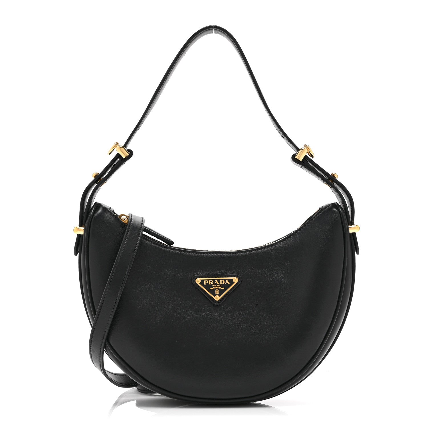 Prada Soft Calfskin Arque Shoulder Bag Black 1 of 10